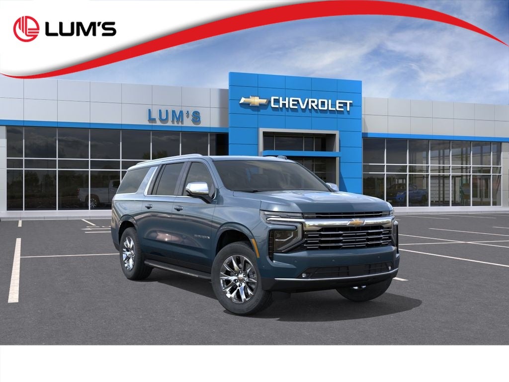 2026 Chevrolet Suburban Premier in Lakeshore Blue Metallic — front three-quarter view